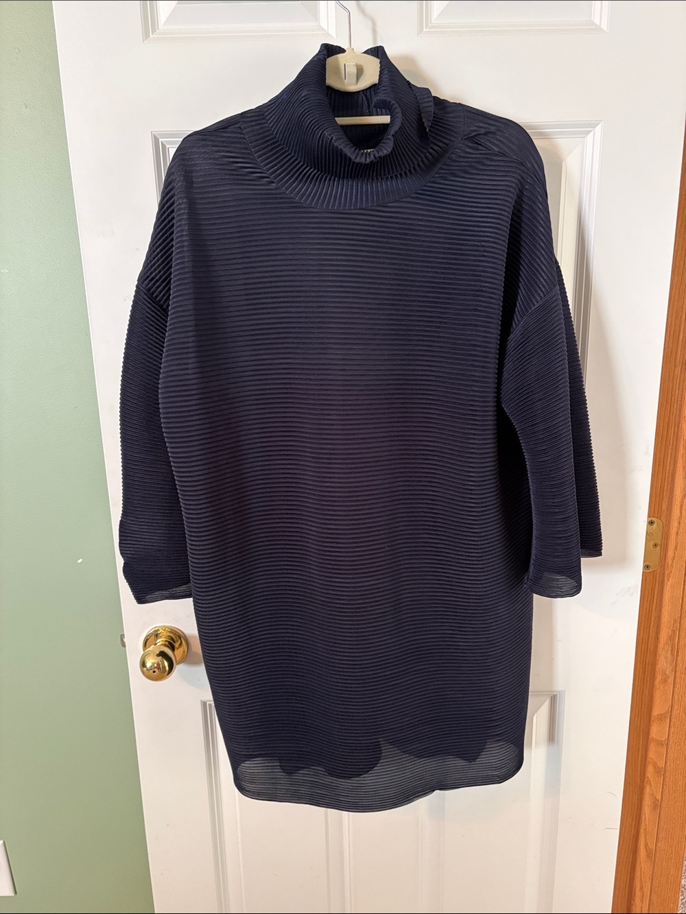 Lightweight Ribbed Turtleneck Tunic  in Navy